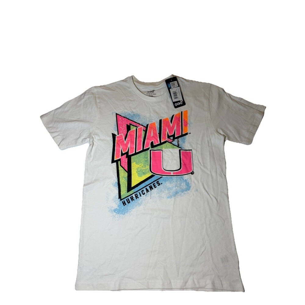 New Miami Hurricanes T Shirt Youth XL 18/20 White Retro Graphic NCAA Cotton